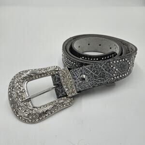 BKE Grey Leather Rhinestone Studded Glitzy Belt Coastal Cowgirl Rodeo Western